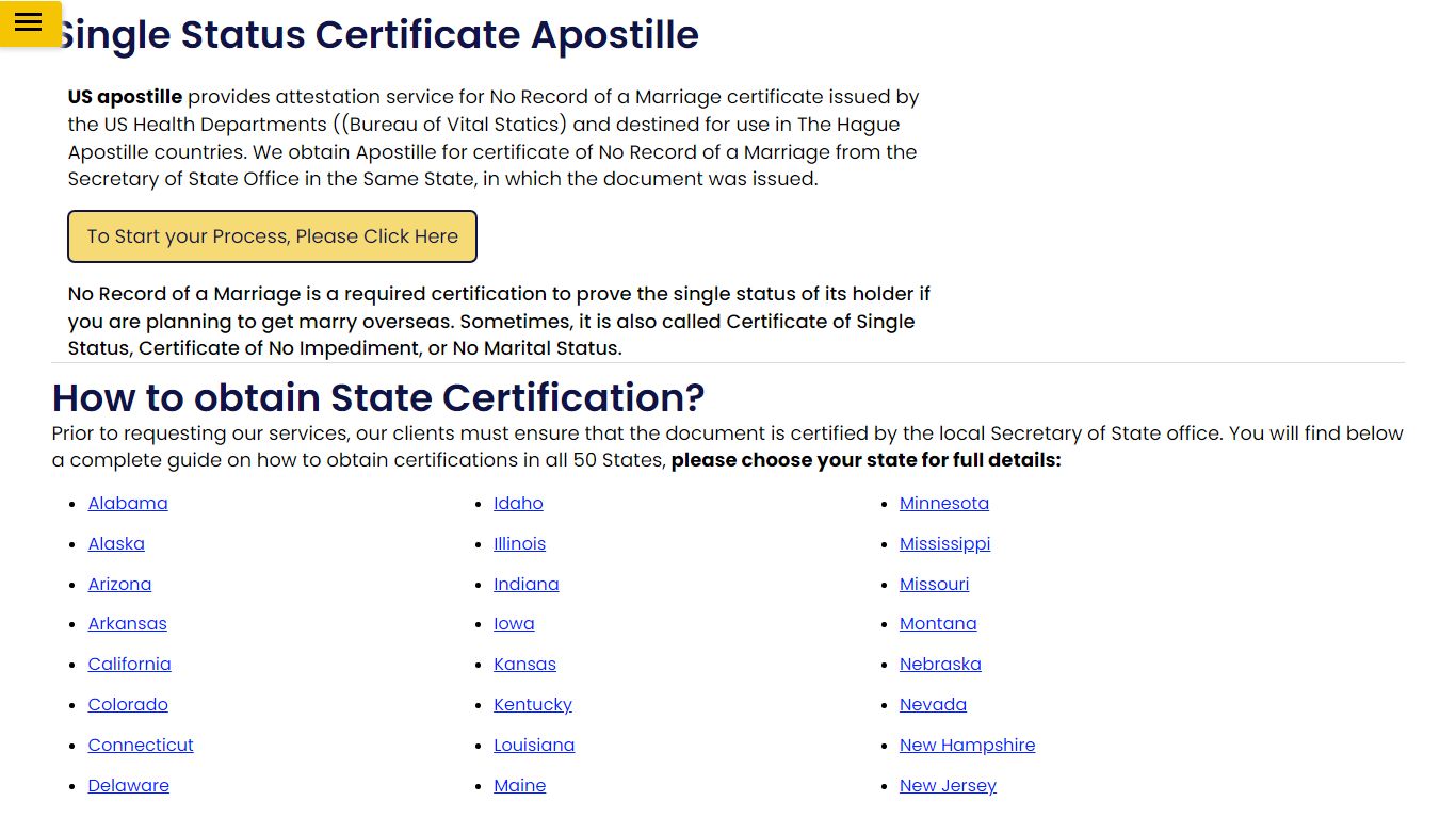 Single Status Certificate Apostille | US Apostille