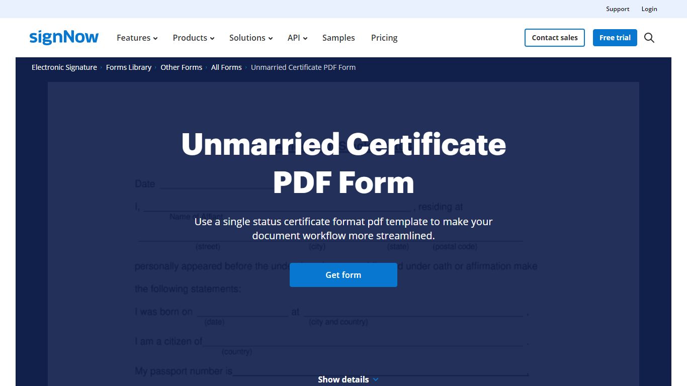 Get and Sign Single Status Certificate Format PDF