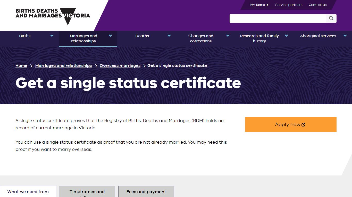 Get a single status certificate | Births Deaths and Marriages Victoria