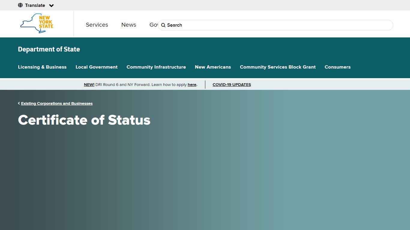 Certificate of Status | Department of State